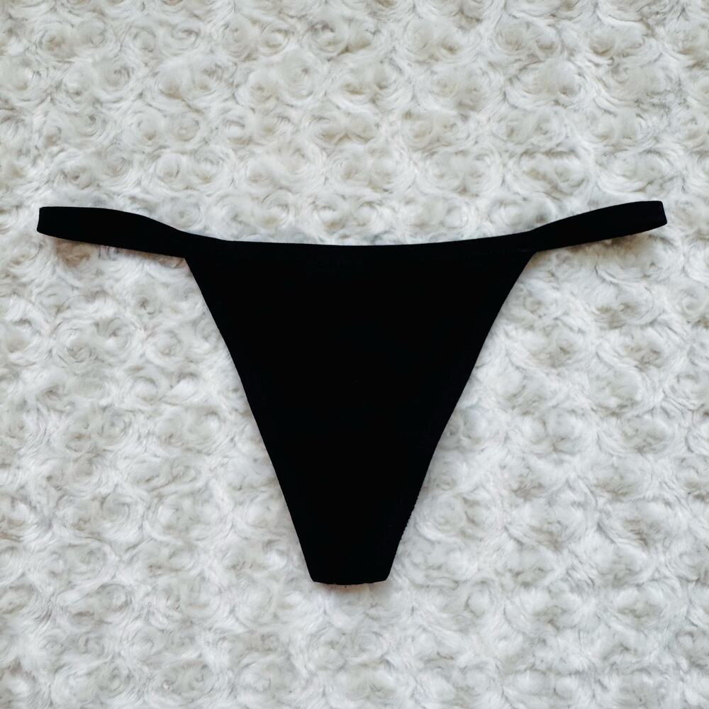 aerie black string thong tanga lace cotton underwear panties undies Small NEW